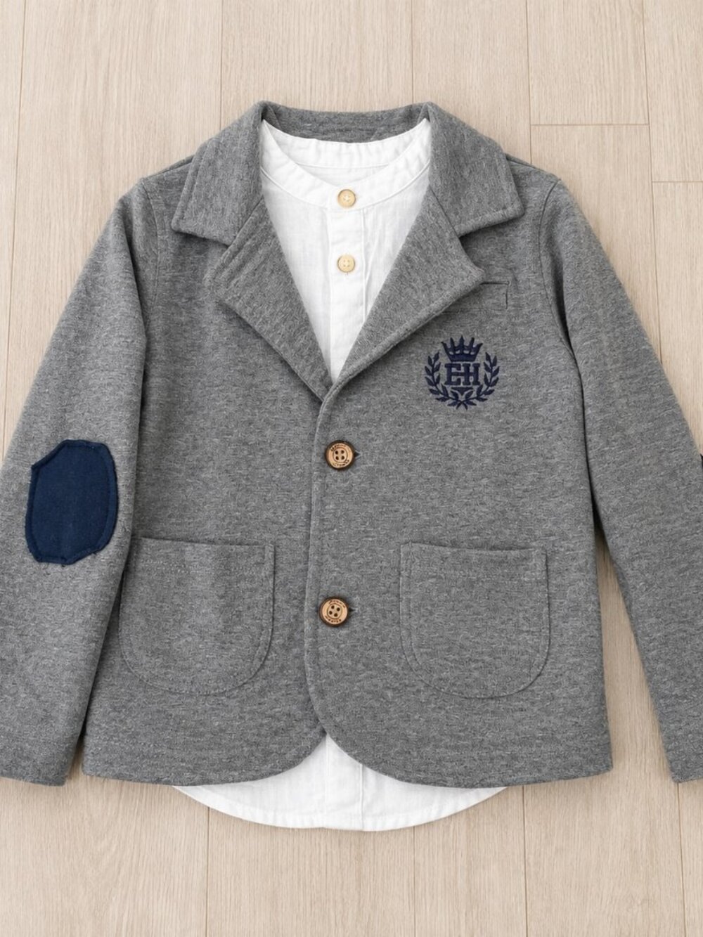 Boys Knit Blazer Jacket with Elbow Patches | Gray | Size 3–4T